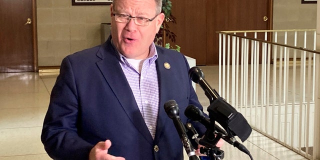 North Carolina House Speaker Tim Moore, R-Cleveland, speaks to reporters on Friday, Feb. 24, 2023 at the Legislative Building in Raleigh, N.C.