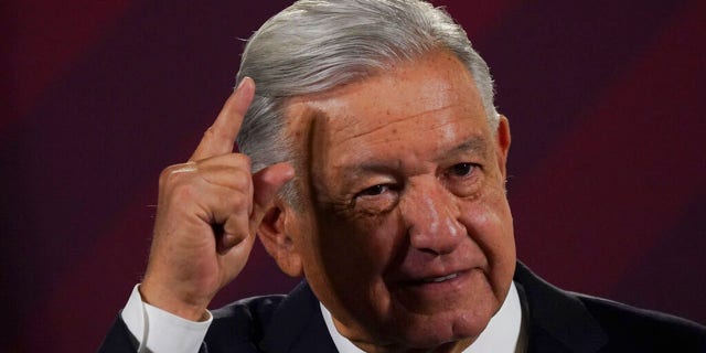 Mexican President Andres Manuel Lopez Obrador gives his regularly scheduled morning press conference at the National Palace in Mexico City, Tuesday, Feb. 28, 2023.