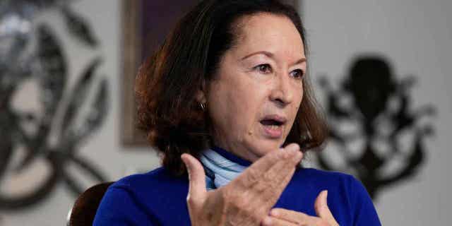 Michèle Montas talks to a reporter in New York on Feb. 27, 2023. Montas, who served as spokesperson for the former United Nations secretary-general, claims Haitians should be part of the answer to the country's violence.