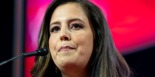 Rep. Elise Stefanik, R-N.Y., shown here at CPAC 2023, grilled FBI Director Christopher Wrap during a House Intelligence Committee hearing Thursday. 