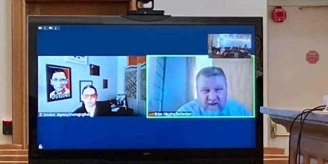 Brian Higgins of Wisconsin Dells testifies by video linkup in Michigan's Antrim County Circuit Court in Bellaire, Michigan, on March 15, 2023, as he pleads guilty in relation to the plot to kidnap Michigan Gov. Gretchen Whitmer.