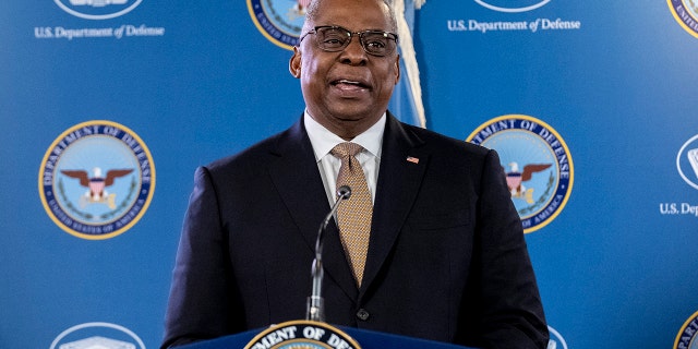 Secretary of Defense Lloyd Austin, speaks during a briefing with Chairman of the Joint Chiefs, Gen. Mark Milley at the Pentagon in Washington, Wednesday, March 15, 2023. 