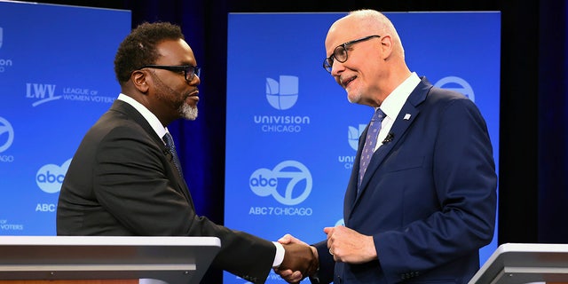 Chicago mayoral candidate Brandon Johnson, left, defeated moderate Democrat Paul Vallas in the April 4 runoff election.