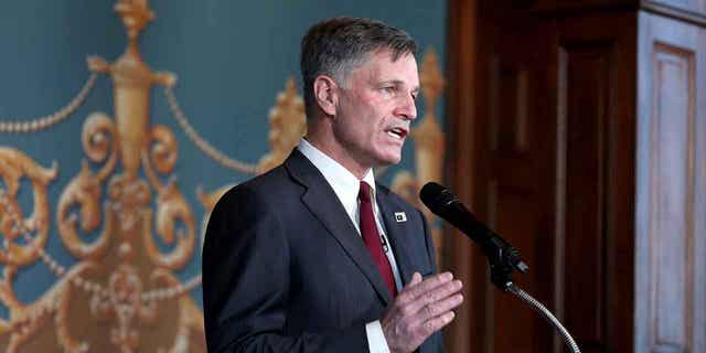 Wyoming Gov. Mark Gordon gives the State of the State address to the Wyoming Legislature on March 2, 2021. On March 17, 2023, Gordon signed a bill prohibiting abortion pills in the state.