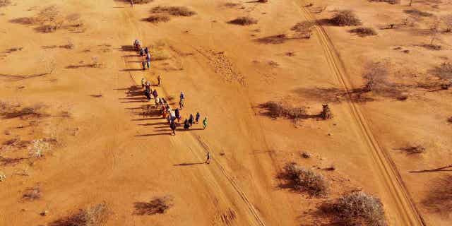 El informe estima que 43.000 somalíes murieron durante la sequía más larga jamás registrada en el país. 4 La gente llega a un campamento para desplazados en las afueras de Dolo, Somalia, el 21 de septiembre de 2022, en medio de la sequía.