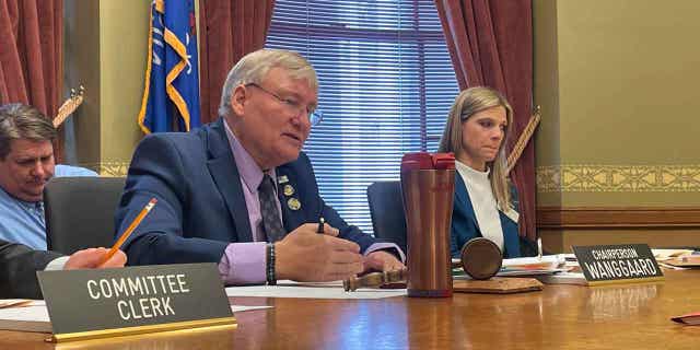 Republican Wisconsin state Sen. Van Wanggaard advocates for a bill he authored to define what charges are considered violent crimes on March 16, 2023.