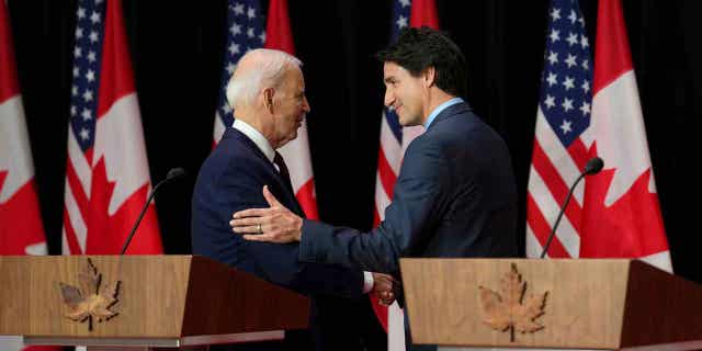 U.S. President Joe Biden and Canadian Prime Minister Justin Trudeau are pictured in Ottawa, Ontario March 24, 2023. 