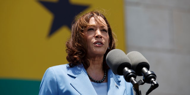 U.S. Vice President Kamala Harris addresses youth gathered on Black Star square in Accra, Ghana, Tuesday, March 28, 2023. 