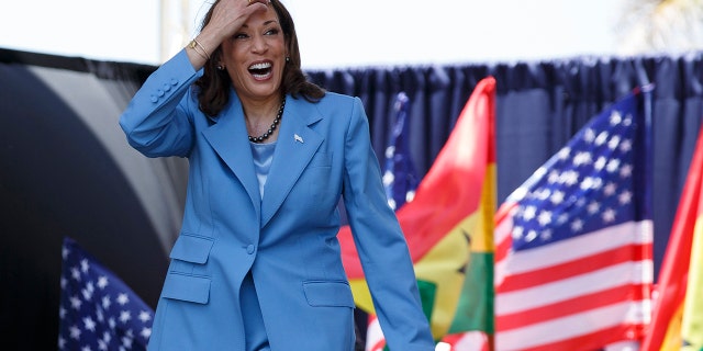 U.S. Vice President Kamala Harris arrives to address youth gathered on Black Star square in Accra, Ghana, Tuesday, March 28, 2023. 