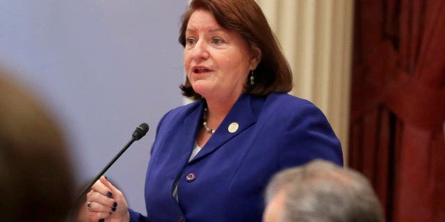 California state Senate President Pro Tem Toni Atkins, of San Diego, speaks on the floor of the Senate in Sacramento, California, on Sept. 12, 2019.