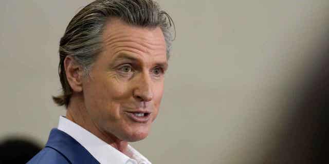 California Gov. Gavin Newsom speaks at a news conference in Sacramento, California, on March 16, 2023. On March 30, 2023, Newsom announced a new political action committee he claims will boost Democrats in Republican-led states.