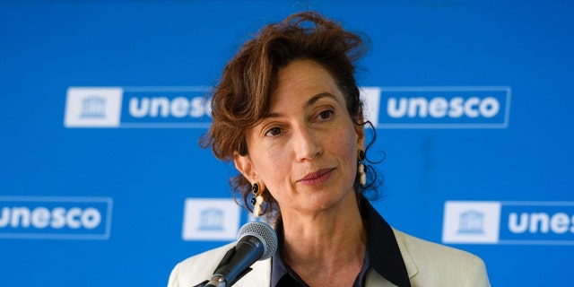 PARIS, FRANCE - JUNI 13: Audrey Azoulay terlihat, selama penunjukan Xueli Abbing Duta Niat Baik Unesco Di Paris di UNESCO pada 13 Juni 2022, di Paris, Prancis. 