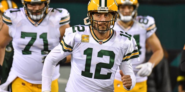 November 27, 2022;  Philadelphia, Pennsylvania, United States;  Green Bay Packers quarterback Aaron Rodgers (12) against the Philadelphia Eagles at Lincoln Financial Field.