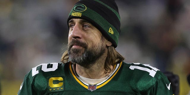 Aaron Rodgers of the Packers leaves the field after the Cleveland Browns game at Lambeau Field on Dec. 25, 2021, in Green Bay, Wisconsin.