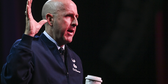 Air Force Maj. Gen. Ed Thomas, Air Force Recruiting Service commander, delivers a speech in Atlantic City, New Jersey, on Oct. 22, 2021.