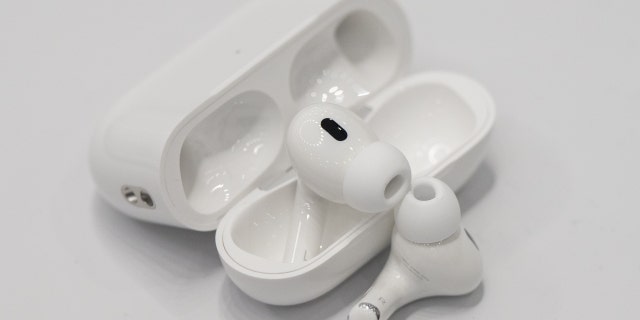The Apple AirPods Pro 2nd generation during an event at Apple Park campus in Cupertino, California, on Wednesday, Sept. 7, 2022.