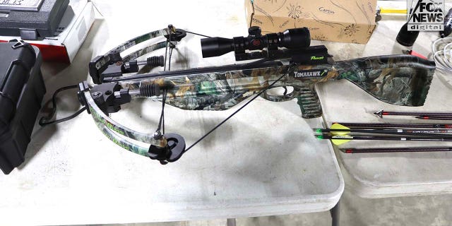 A crossbow from Moselle, Alex Murdaugh’s family estate, is on display on Wednesday, March 22, 2023, ahead of their auction at Liberty Auctions in Pembroke, Georgia.