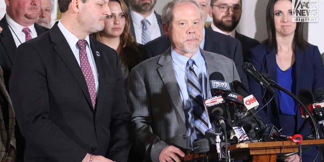 Prosecutor Creighton Waters speaks to the media alongside the prosecution team after Alex Murdaugh was found guilty on all counts at the Colleton County Courthouse on Thursday, March 2, 2023 in Walterboro, South Carolina.