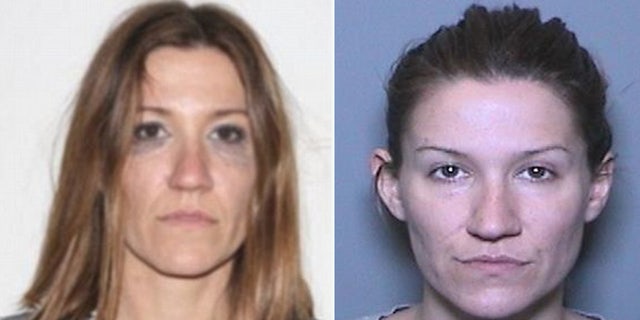 Angela Diaz, left, after she falsely alleged a man tried to attack her. Her booking photo, right, after her arrest for trying to frame Michelle Hadley for rape and stalking.