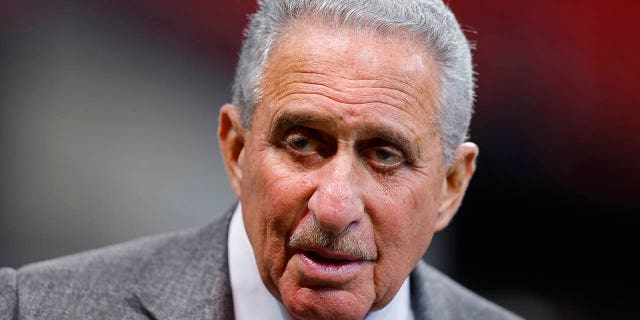 Atlanta Falcons owner Arthur Blank on the field before the game against the Arizona Cardinals at Mercedes-Benz Stadium on January 1, 2023 in Atlanta.