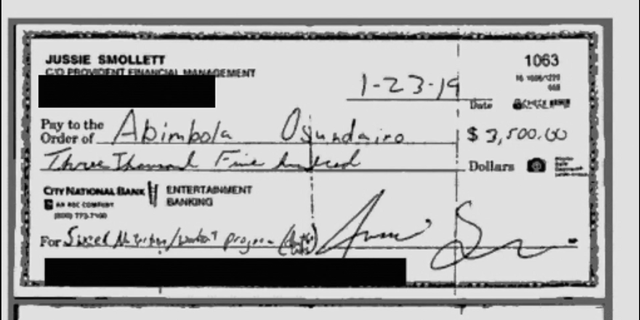 Jussie Smollett's $3,500 check to Abimbola "Bola" and Olabinjo "Ola" Osundairo.