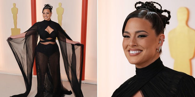 Ashley Graham showed some skin in a two-piece cut-out number on the red carpet.