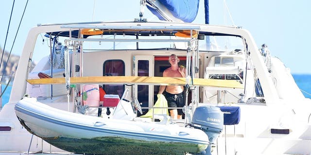 Ryan Bane, lover of missing British woman Sarm Heslop, seen aboard the Siren Song, his former 47-foot catamaran, which he lived on with Heslop when she vanished in March 2021.