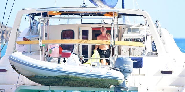 Ryan Bane, lover of missing British woman Sarm Heslop, seen aboard the Siren Song, his former 47-foot catamaran, which he lived on with Heslop when she vanished in March 2021.