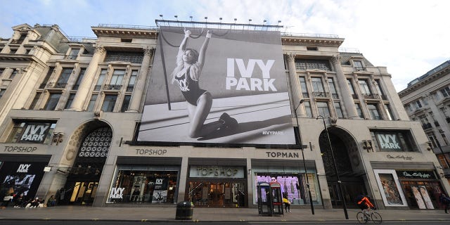 Topshop on Oxford Street, London, with Beyoncé's Ivy Park collection advertisement April 14, 2016.