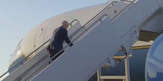 President Biden stumbles while boarding Air Force One in Montgomery, Alabama, on Sunday, March 5, 2023.