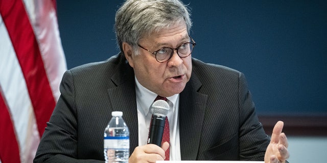 William Barr, U.S. attorney general, speaks during a roundtable discussion with federal, state, and local officials, not pictured, at the U.S. Attorney's Office in Atlanta, Georgia, U.S., on Monday, Sept. 21, 2020.