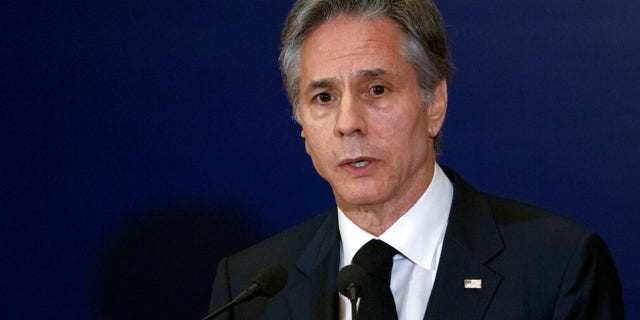 US Secretary of State Antony Blinken speaks during a news conference on the sidelines of the G20 foreign ministers meeting, Thursday, March 2, 2023, in New Delhi.