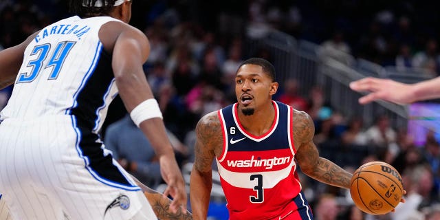 Washington Wizards guard Bradley Beal (3) dribbles the ball up the court against the Orlando Magic during the second half at Amway Center.