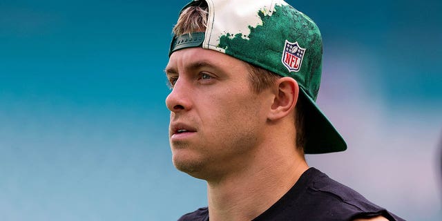 Braxton Berrios, #10 of the New York Jets, looks on prior to a game against the Miami Dolphins at Hard Rock Stadium on Jan. 8, 2023 in Miami Gardens, Florida.