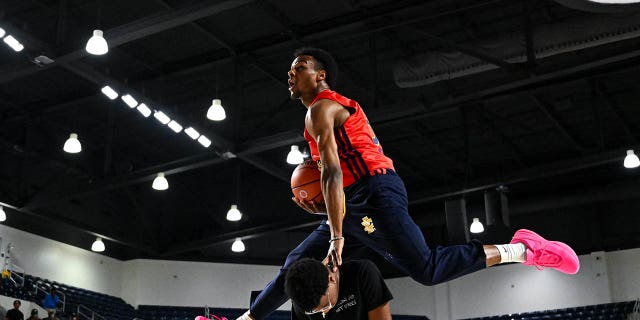 McDonald's American West guard Bronie James, #6, during the Powerade Jam Fest at the Delmar Athletic Complex in Houston on March 27, 2023.