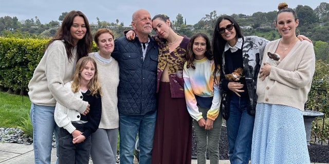 Bruce Willis celebrated his birthday with his wife Emma, his ex-wife Demi Moore and his five daughters Sunday.