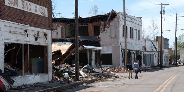 Business locations destroyed following a tornado in Rolling Fork, Mississippi, on Wednesday, March 29, 2023. 