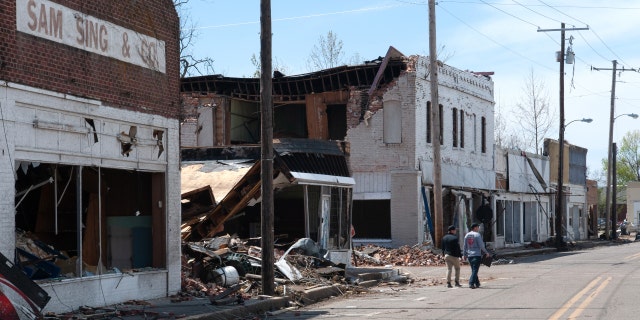 Business locations destroyed following a tornado in Rolling Fork, Mississippi, on Wednesday, March 29, 2023.