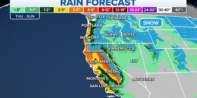 Rain forecast in the West through Sunday