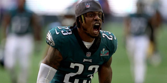 C.J. Gardner-Johnson #23 of the Philadelphia Eagles takes the field prior to playing the Kansas City Chiefs in Super Bowl LVII at State Farm Stadium on February 12, 2023 in Glendale, Arizona.