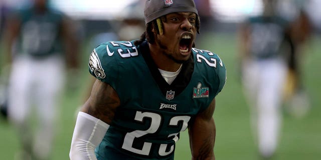 C.J. Gardner-Johnson #23 of the Philadelphia Eagles takes the field prior to playing the Kansas City Chiefs in Super Bowl LVII at State Farm Stadium on February 12, 2023 in Glendale, Arizona.