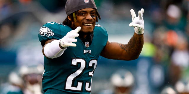 C.J. Gardner-Johnson #23 of the Philadelphia Eagles runs onto the field prior to the NFC Championship NFL football game against the San Francisco 49ers at Lincoln Financial Field on January 29, 2023 in Philadelphia, Pennsylvania.
