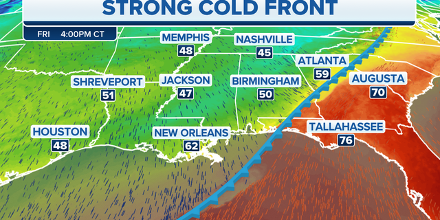 A strong cold front will impact the Gulf Coast