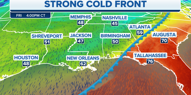 A strong cold front will impact the Gulf Coast