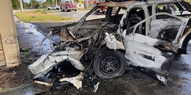 A Seminole County Sheriff's Office (FL) patrol vehicle after it caught fire.