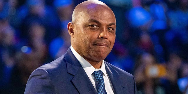NBA great Charles Barkley is recognized for being selected to the NBA's 75th Anniversary Team during halftime of the 2022 NBA All-Star Game at Rocket Mortgage FieldHouse in Cleveland on February 20, 2022.