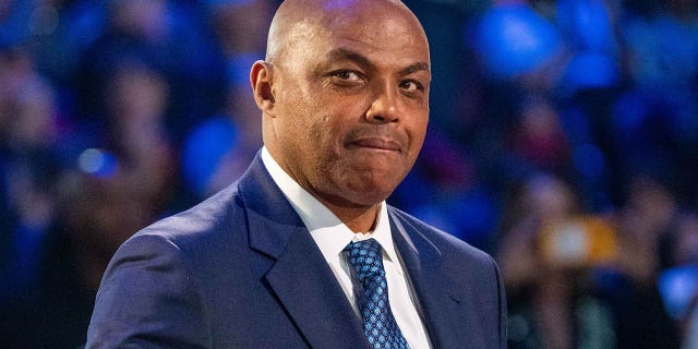 NBA great Charles Barkley is recognized for being selected to the NBA's 75th Anniversary Team during halftime of the 2022 NBA All-Star Game at Rocket Mortgage FieldHouse in Cleveland on February 20, 2022.