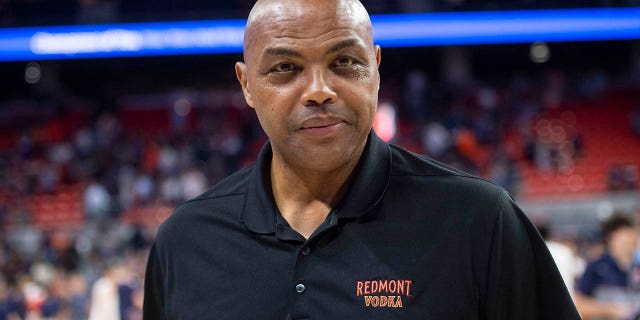 Former basketball player Charles Barkley cheers on the Auburn Tigers at Neville Arena on March 4, 2023 in Auburn, Alabama.