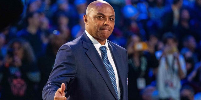 Charles Barkley is honored as part of the NBA's 75th Anniversary Team during halftime of the All-Star Game at Rocket Mortgage FieldHouse on February 20, 2022 in Cleveland, Ohio.