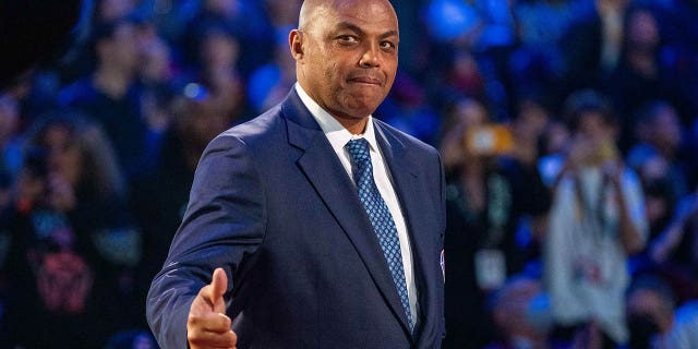 Charles Barkley is honored as part of the NBA's 75th Anniversary Team during halftime of the All-Star Game at Rocket Mortgage FieldHouse on February 20, 2022 in Cleveland, Ohio.